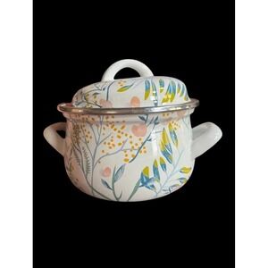 Set Of 2 Crofton 1 Qt Enameled Steel Pot Floral w/ Lid & Double Handles Cookware